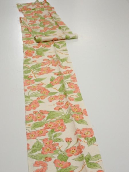Photo3: 3Q06z60  Japanese Kimono Silk  FABRIC Sakura Off-white 87.8x6.5 (3)