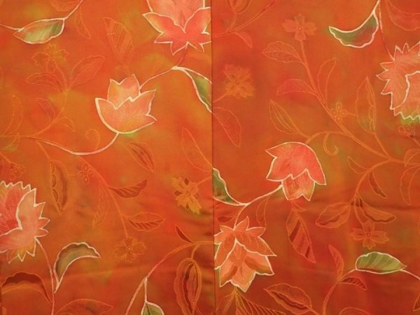 Photo3: 6010T01z530 Vintage Japanese Kimono Silk HAORI Flowers Dark orange (3)