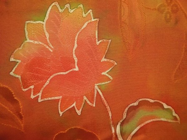 Photo4: 6010T01z530 Vintage Japanese Kimono Silk HAORI Flowers Dark orange (4)