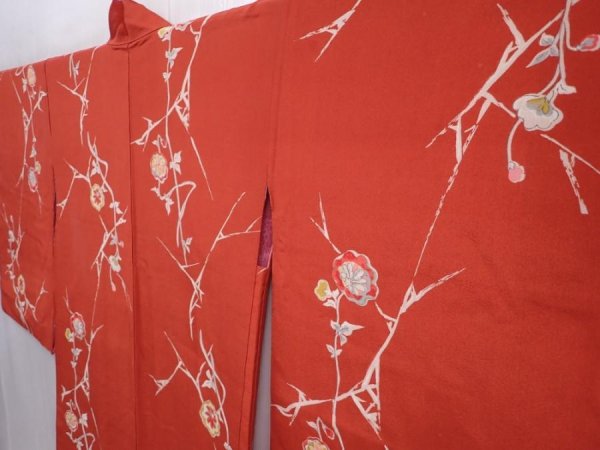 Photo2: 6010T02z390 Vintage Japanese Kimono Silk HAORI Flower Orange-Brown (2)