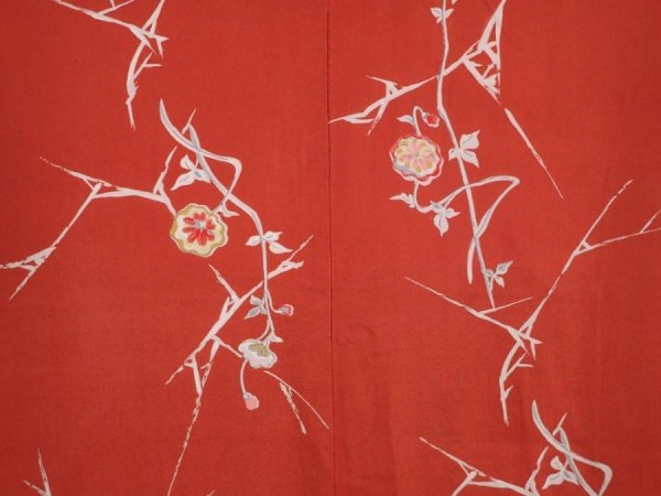 Photo3: 6010T02z390 Vintage Japanese Kimono Silk HAORI Flower Orange-Brown (3)