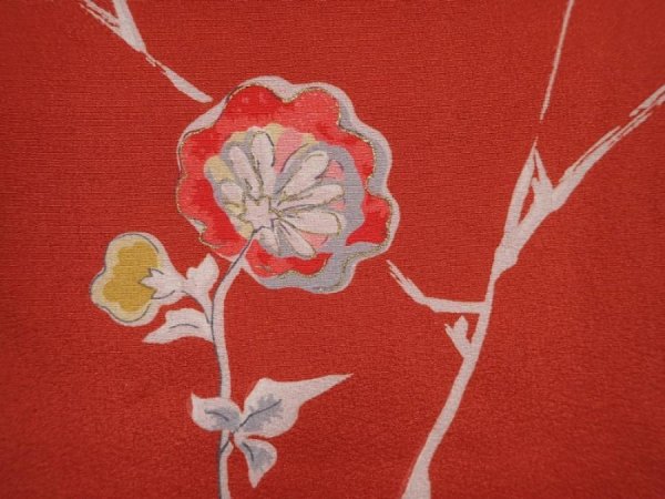 Photo4: 6010T02z390 Vintage Japanese Kimono Silk HAORI Flower Orange-Brown (4)