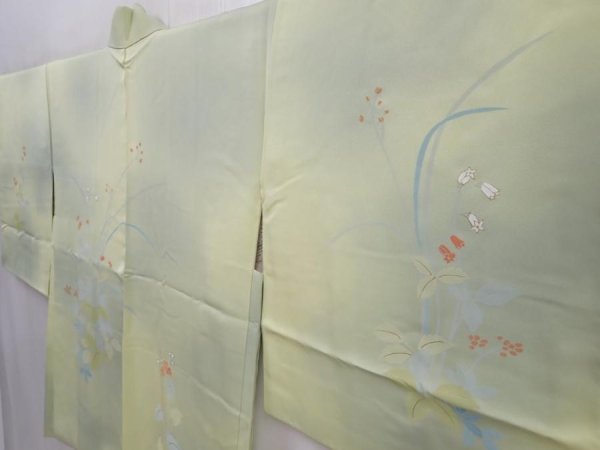 Photo2: 6010T03z540 Vintage Japanese Kimono Silk HAORI Flower Light olive (2)