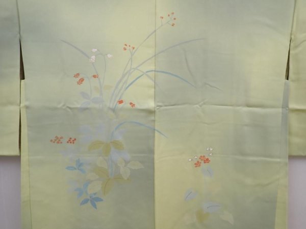 Photo3: 6010T03z540 Vintage Japanese Kimono Silk HAORI Flower Light olive (3)