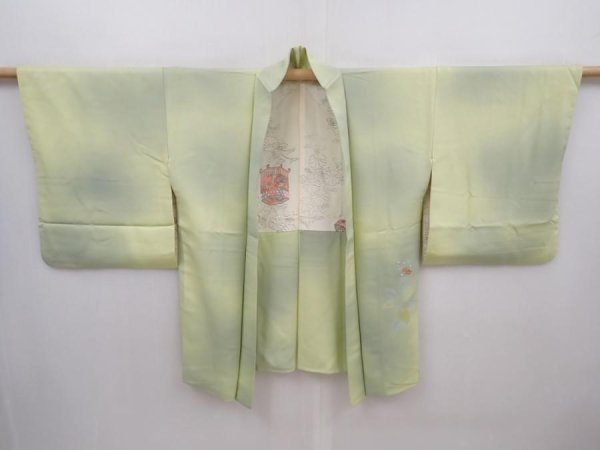 Photo5: 6010T03z540 Vintage Japanese Kimono Silk HAORI Flower Light olive (5)