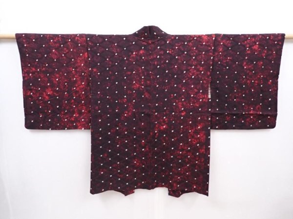 Photo1: 6010T04z560 Vintage Japanese Kimono Silk HAORI  Dark grape-Red (1)