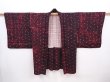 Photo5: 6010T04z560 Vintage Japanese Kimono Silk HAORI  Dark grape-Red (5)