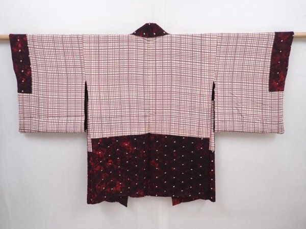 Photo6: 6010T04z560 Vintage Japanese Kimono Silk HAORI  Dark grape-Red (6)