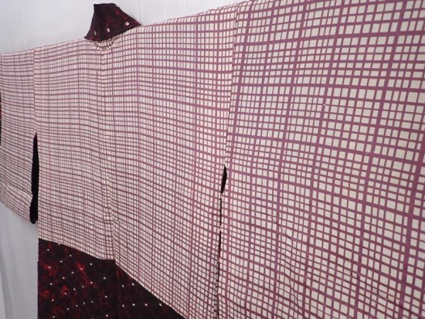 Photo7: 6010T04z560 Vintage Japanese Kimono Silk HAORI  Dark grape-Red (7)