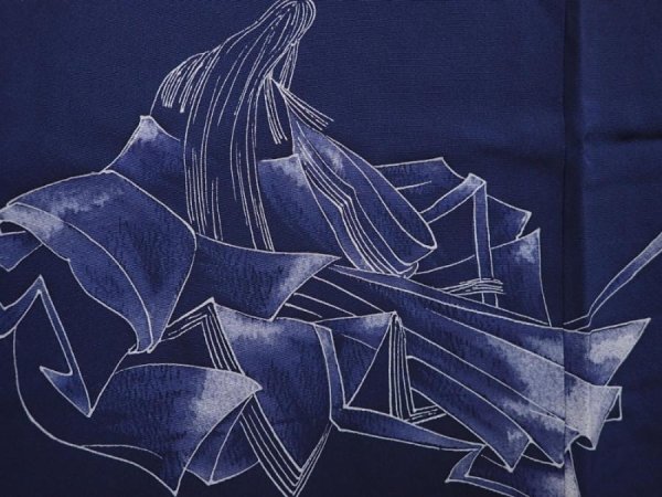Photo4: 6010T05z520 Vintage Japanese Kimono Silk HAORI Princess Navy (4)