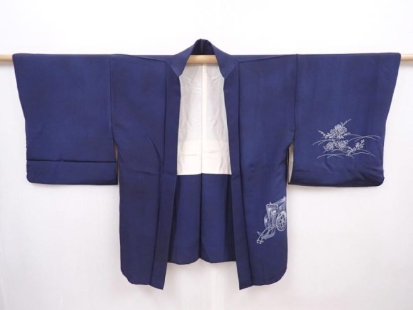 Photo5: 6010T05z520 Vintage Japanese Kimono Silk HAORI Princess Navy (5)