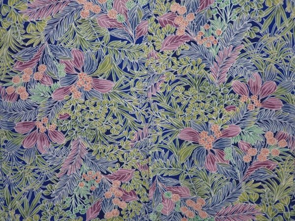 Photo3: 6010T06z450 Vintage Japanese Kimono Silk HAORI Flowers Navy (3)