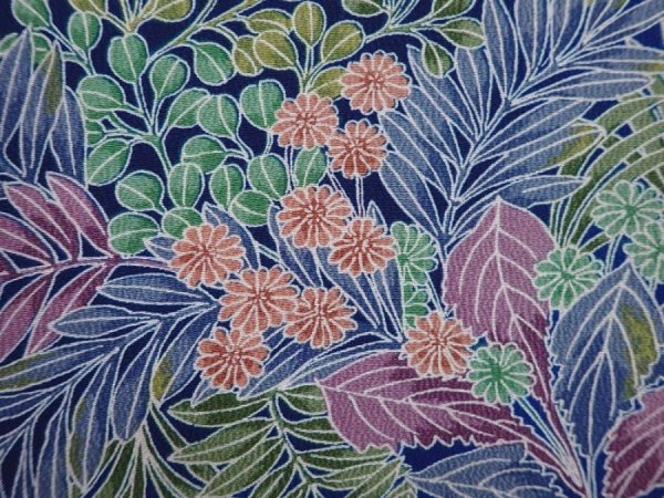 Photo4: 6010T06z450 Vintage Japanese Kimono Silk HAORI Flowers Navy (4)