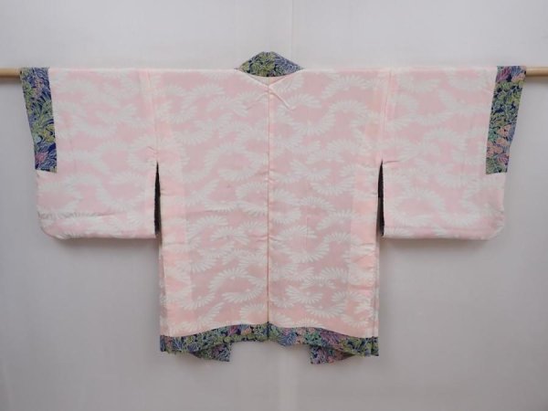 Photo6: 6010T06z450 Vintage Japanese Kimono Silk HAORI Flowers Navy (6)