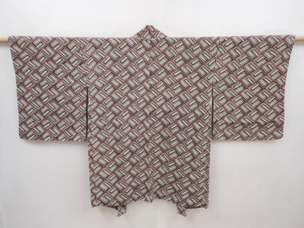 Photo1: 6010T07z520 Vintage Japanese Kimono Silk HAORI  Black (1)