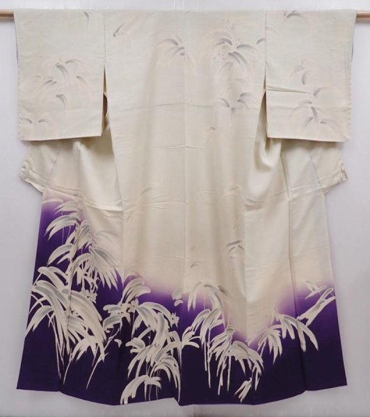 Photo1: 6010T08z730 Vintage Japanese Kimono Silk TSUKESAGE Flower Off-white (1)