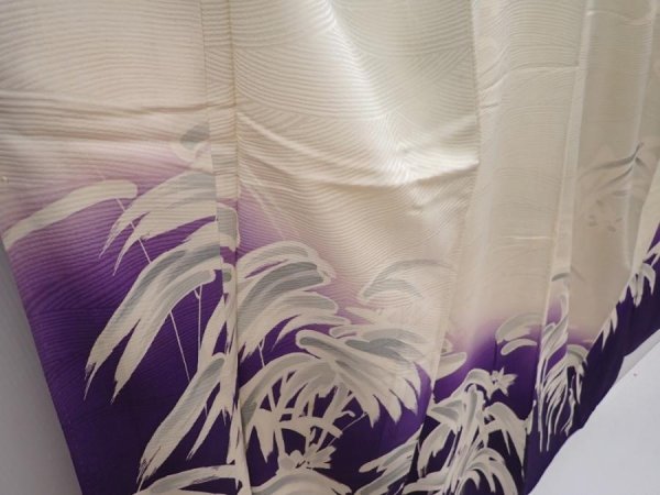 Photo3: 6010T08z730 Vintage Japanese Kimono Silk TSUKESAGE Flower Off-white (3)