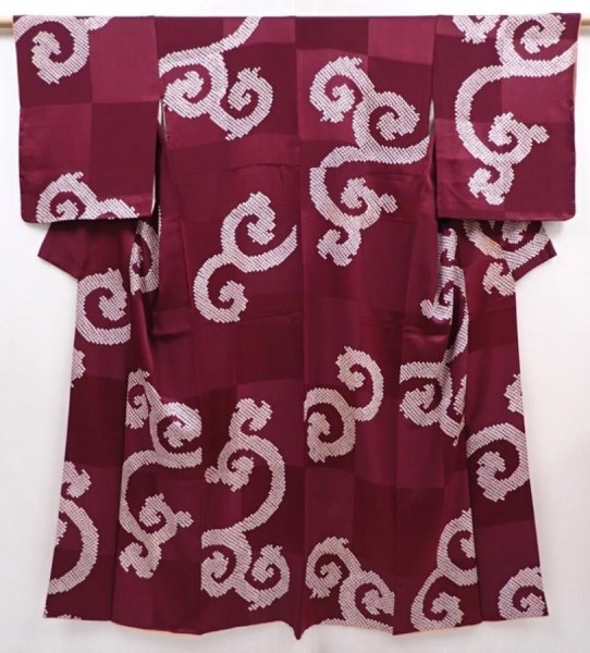 Photo1: 6010T09z780 Vintage Japanese Kimono Silk KOMON Karakusa Dull purple (1)