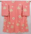 Photo1: 6010T10z800 Vintage Japanese Kimono Silk KOMON Tachibana Coral pink (1)