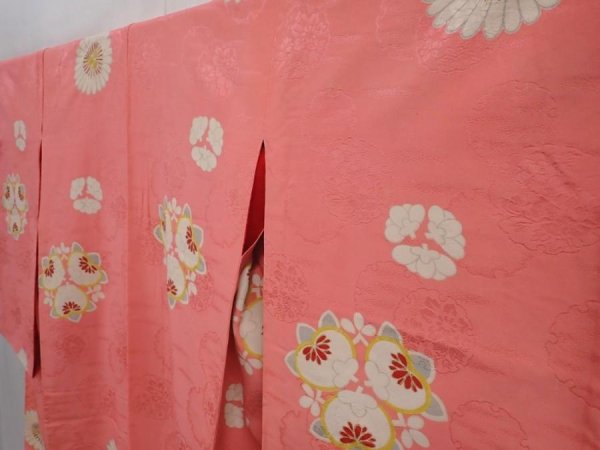 Photo4: 6010T10z800 Vintage Japanese Kimono Silk KOMON Tachibana Coral pink (4)