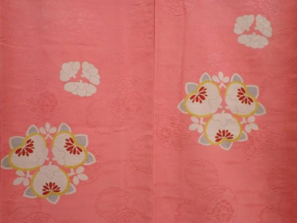Photo5: 6010T10z800 Vintage Japanese Kimono Silk KOMON Tachibana Coral pink (5)