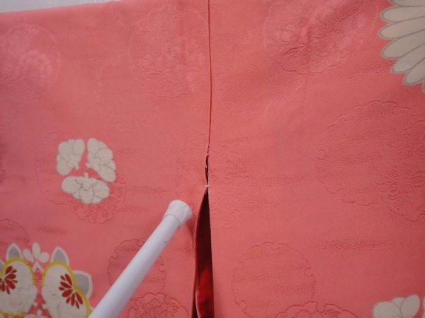 Photo7: 6010T10z800 Vintage Japanese Kimono Silk KOMON Tachibana Coral pink (7)