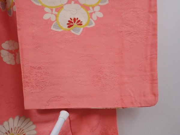 Photo8: 6010T10z800 Vintage Japanese Kimono Silk KOMON Tachibana Coral pink (8)