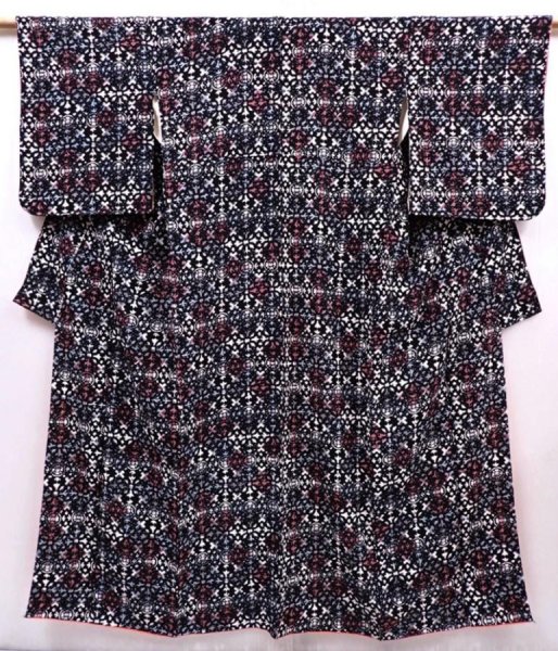 Photo1: 6010T12z810 Vintage Japanese Kimono Silk KOMON  Black (1)