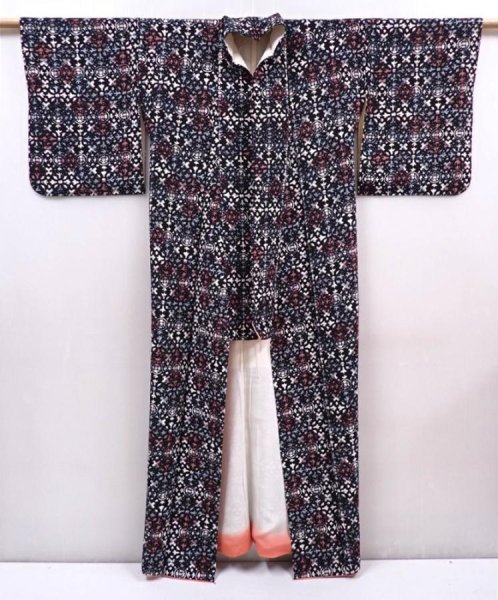 Photo8: 6010T12z810 Vintage Japanese Kimono Silk KOMON  Black (8)