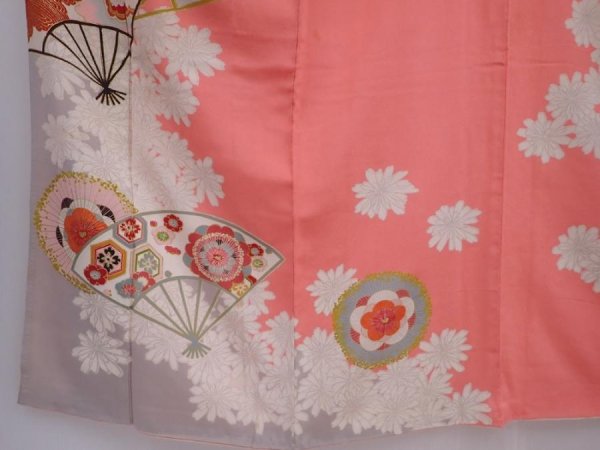 Photo6: 6010T13z740 Vintage Japanese Kimono Silk TSUKESAGE Folding fan Coral pink (6)
