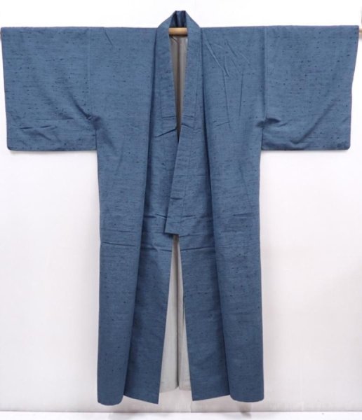 Photo6: 6011T03z770 Vintage Japanese Kimono Silk Men's   Blue-Gray (6)