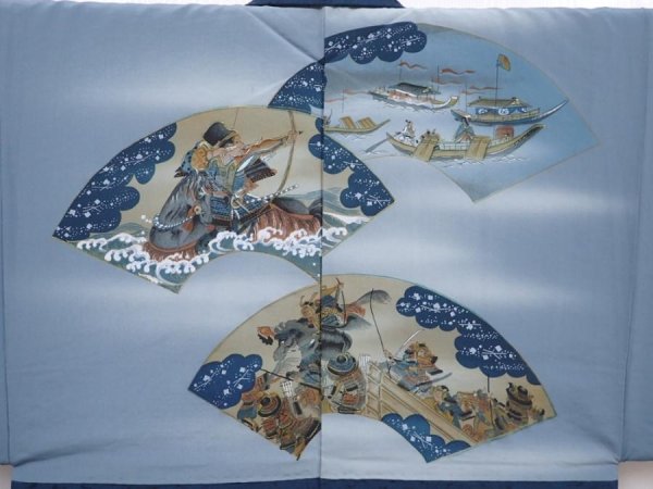Photo3: 6011T04z690 Vintage Japanese Kimono Silk Men's HAORI Samurai Navy-Gray (3)
