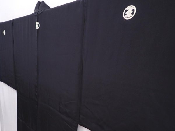 Photo2: 6011T05z610 Vintage Japanese Kimono Silk Men's HAORI Plain Black (2)