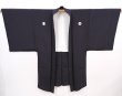 Photo4: 6011T05z610 Vintage Japanese Kimono Silk Men's HAORI Plain Black (4)