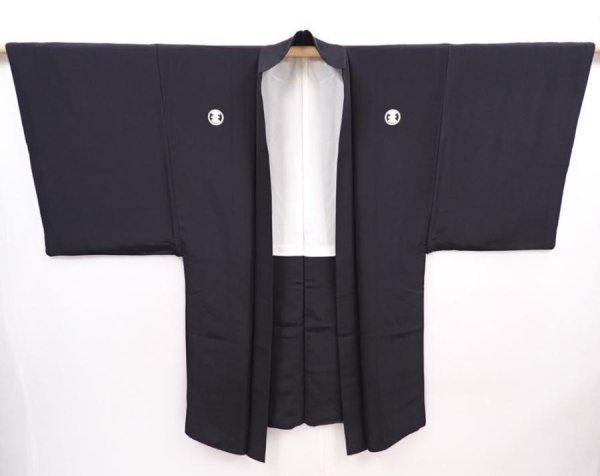 Photo4: 6011T05z610 Vintage Japanese Kimono Silk Men's HAORI Plain Black (4)