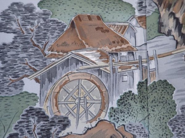 Photo4: 6011T06z680 Vintage Japanese Kimono Silk Men's HAORI Scenery Dark gray (4)