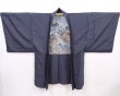 Photo6: 6011T06z680 Vintage Japanese Kimono Silk Men's HAORI Scenery Dark gray (6)