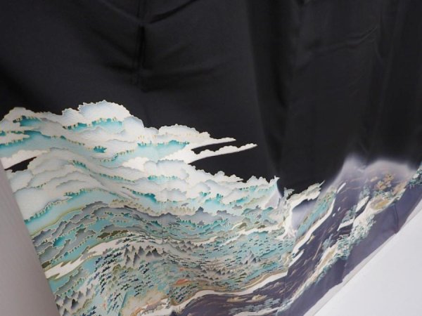 Photo3: 6011T08z1450  Japanese Kimono Silk Artist work TOMESODE  Black (3)