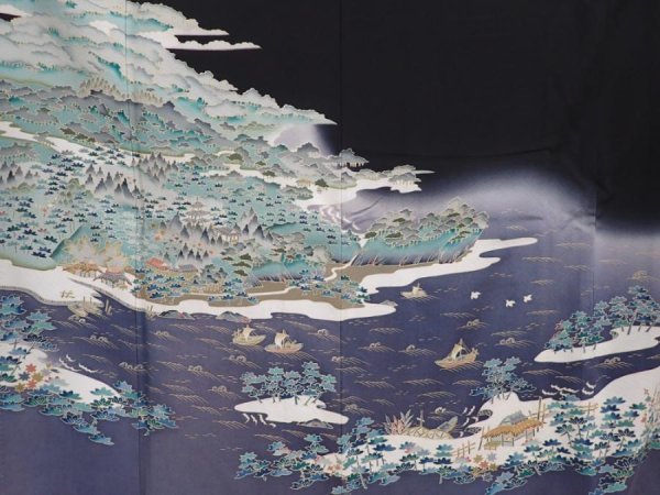 Photo8: 6011T08z1450  Japanese Kimono Silk Artist work TOMESODE  Black (8)