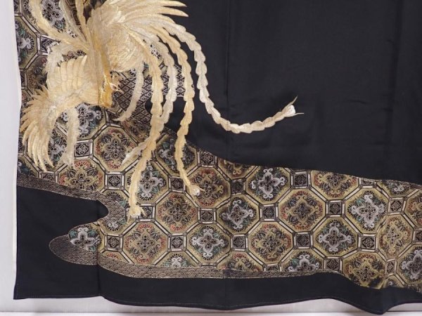 Photo6: 6011T09z1130 Vintage Japanese Kimono Silk TOMESODE Phoenix Black (6)