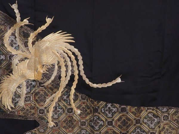 Photo8: 6011T09z1130 Vintage Japanese Kimono Silk TOMESODE Phoenix Black (8)