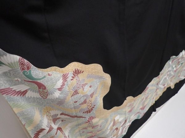 Photo3: 6011T12z940  Japanese Kimono Silk TOMESODE Flying crane Black (3)