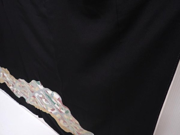 Photo4: 6011T12z940  Japanese Kimono Silk TOMESODE Flying crane Black (4)