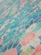 Photo4: 3D01z40  Japanese Kimono Silk  FABRIC Flowers Cyan 42.5x14.4 (4)