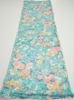 Photo5: 3D01z40  Japanese Kimono Silk  FABRIC Flowers Cyan 42.5x14.4 (5)