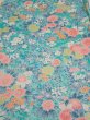 Photo1: 3D02z40  Japanese Kimono Silk  FABRIC Flowers Cyan 41.3x14.4 (1)