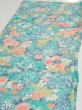 Photo3: 3D02z40  Japanese Kimono Silk  FABRIC Flowers Cyan 41.3x14.4 (3)