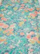 Photo1: 3D03z50  Japanese Kimono Silk  FABRIC Flowers Cyan 51.2x14.4 (1)