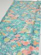 Photo3: 3D03z50  Japanese Kimono Silk  FABRIC Flowers Cyan 51.2x14.4 (3)