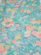 Photo1: 3D05z60  Japanese Kimono Silk  FABRIC Flowers Cyan 64.6x14.2 (1)